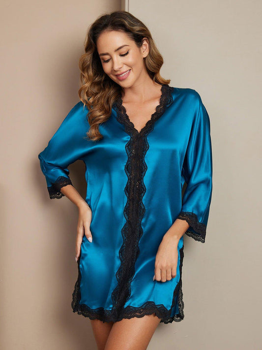 Nina - Elegant Silk Nightgown with Lace - ZyraLux Nightgown