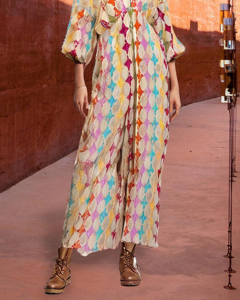 Bohemian Patchwork Maxi Dress | Color Mix | Artisanal Style | Cotton Blend - ZyraLux Kleding en accessoires