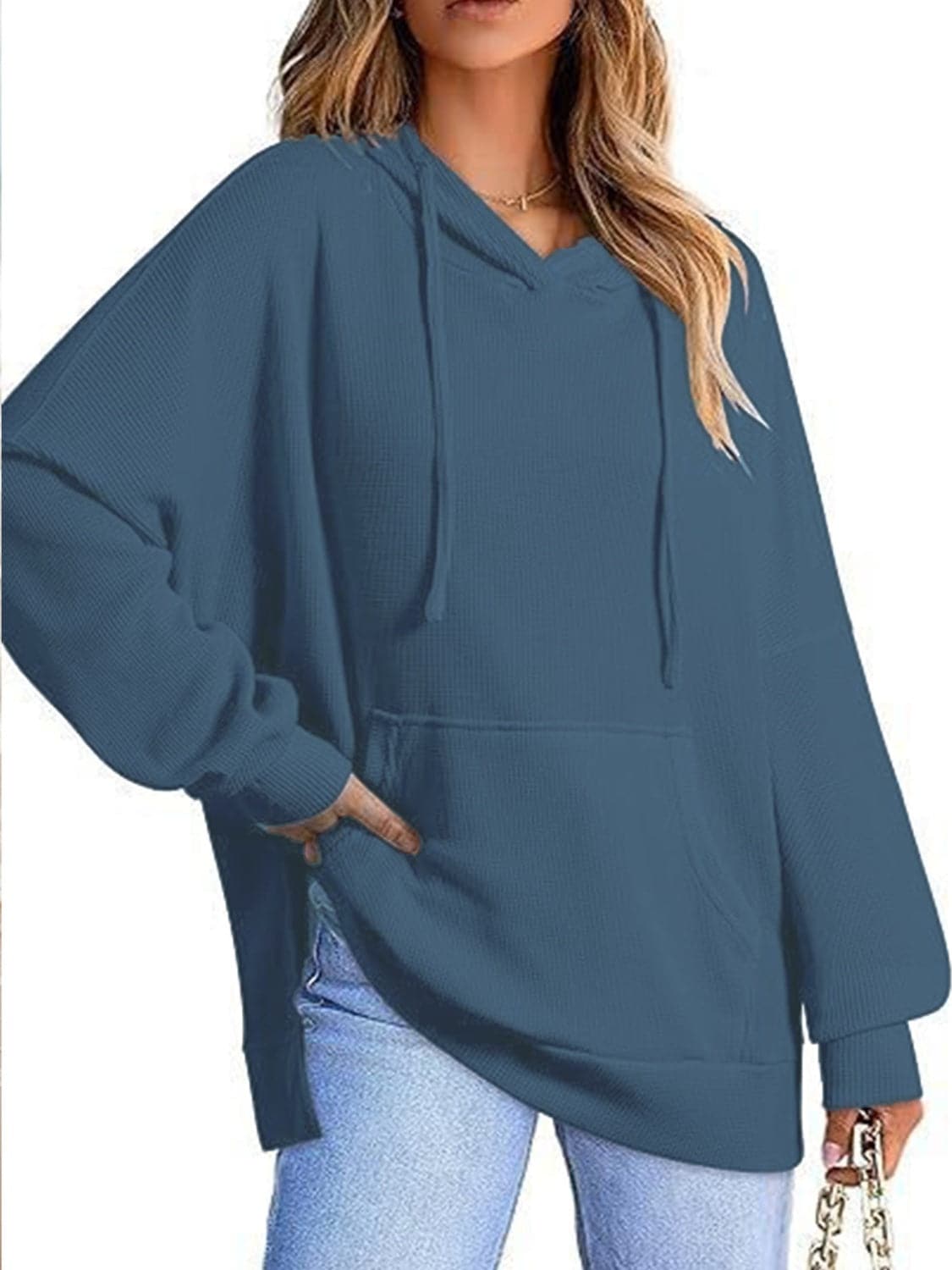 Chique Slit Long Sleeve Hoodie met verstelbaar trekkoord