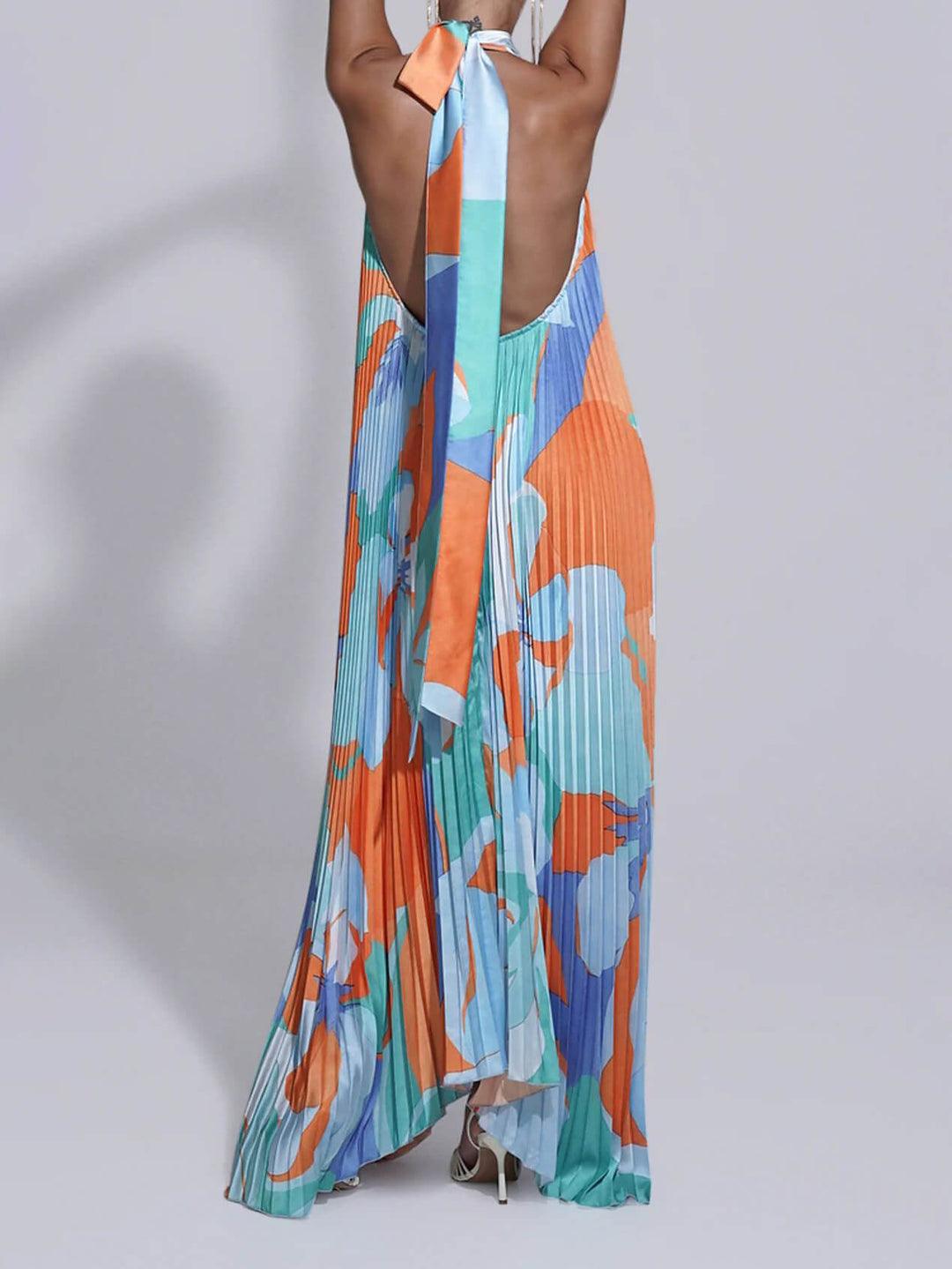 Color Fusion Pleated Maxi Dress | Multicolor | Casual | Polyester - ZyraLux Kleding en accessoires