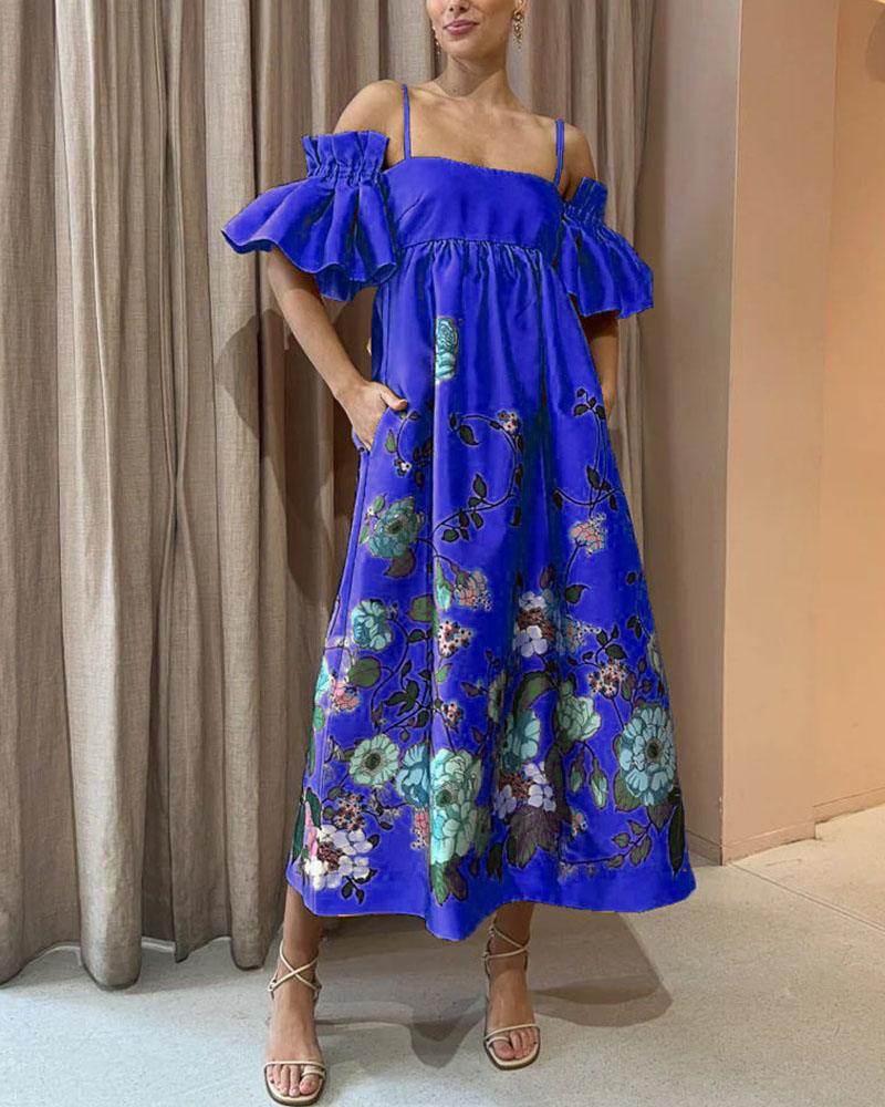 Floral Rhapsody Off-Shoulder Dress | Multicolor | Evening Glam | Satin Blend - ZyraLux Kleding en accessoires