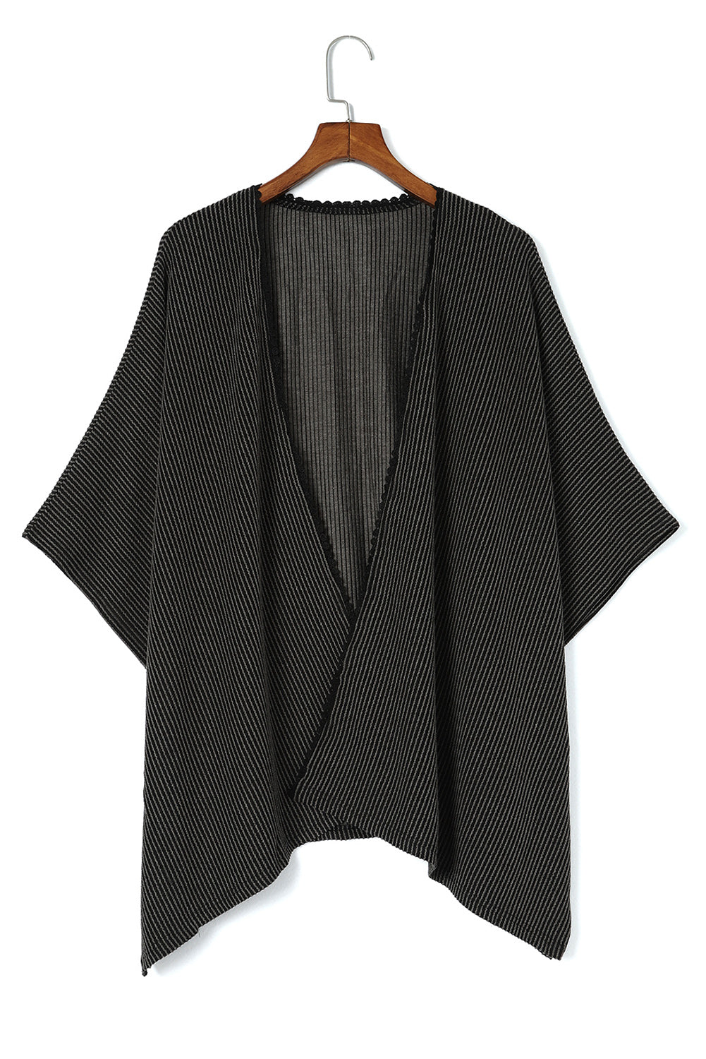 Zwarte geribbelde oversized kimono met kanten rand