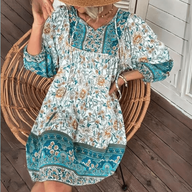 Floral V-Neck Dress | Multi-color | Cotton | Elegant and Comfortable - ZyraLux Kleding en accessoires