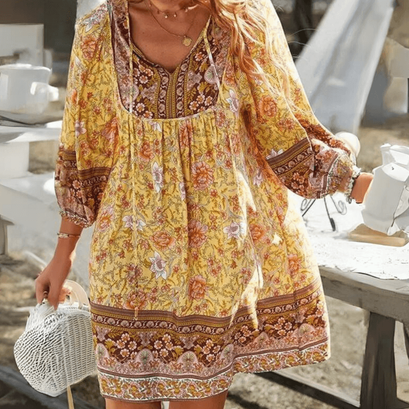 Floral V-Neck Dress | Multi-color | Cotton | Elegant and Comfortable - ZyraLux Kleding en accessoires