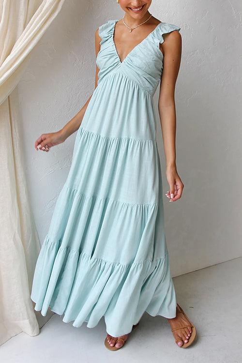 Misae | V-neck Maxi Dress with Ruffles - ZyraLux Dresses