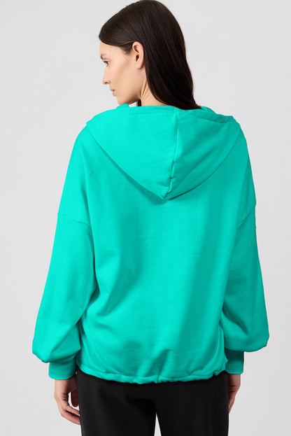 Gezellige Aruba Blue Fleece gevoerde Half Rits Hoodie met Handige Kangoeroezakken