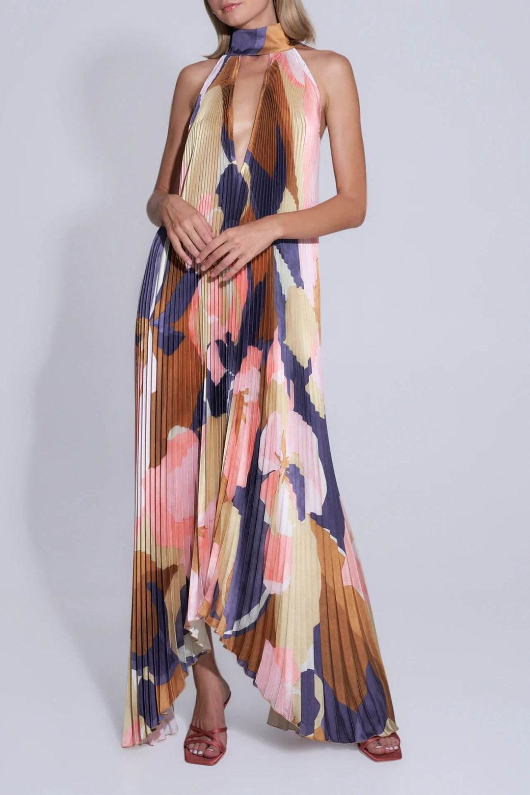 Color Fusion Pleated Maxi Dress | Multicolor | Casual | Polyester - ZyraLux Kleding en accessoires