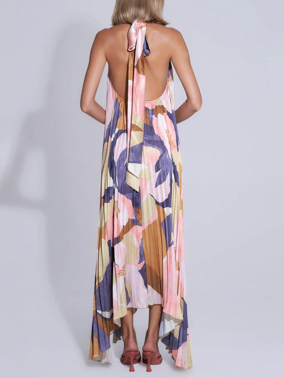 Color Fusion Pleated Maxi Dress | Multicolor | Casual | Polyester - ZyraLux Kleding en accessoires