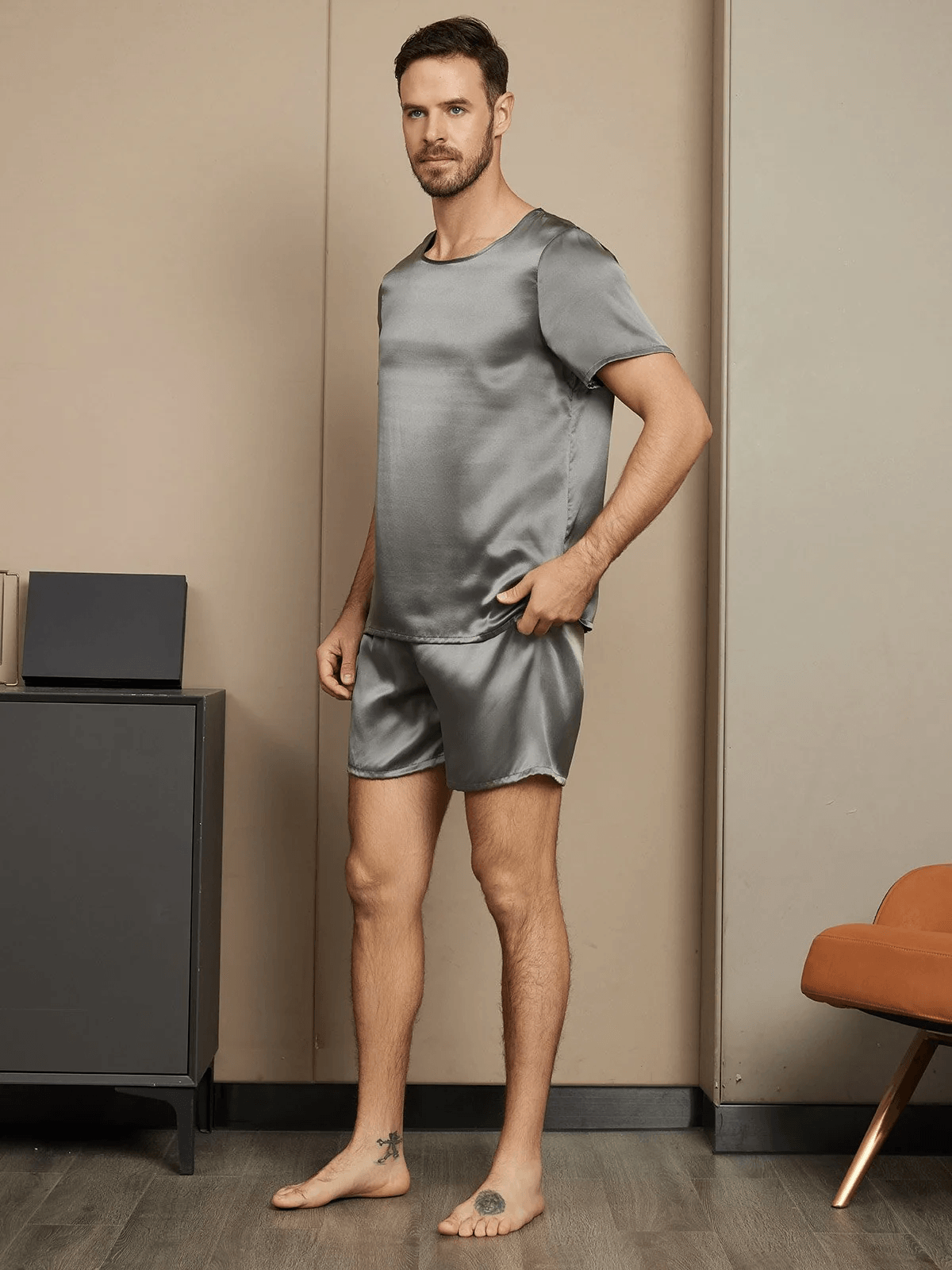 OLIVIER - Casual Short Sleeve Silk Pajama for Men - ZyraLux