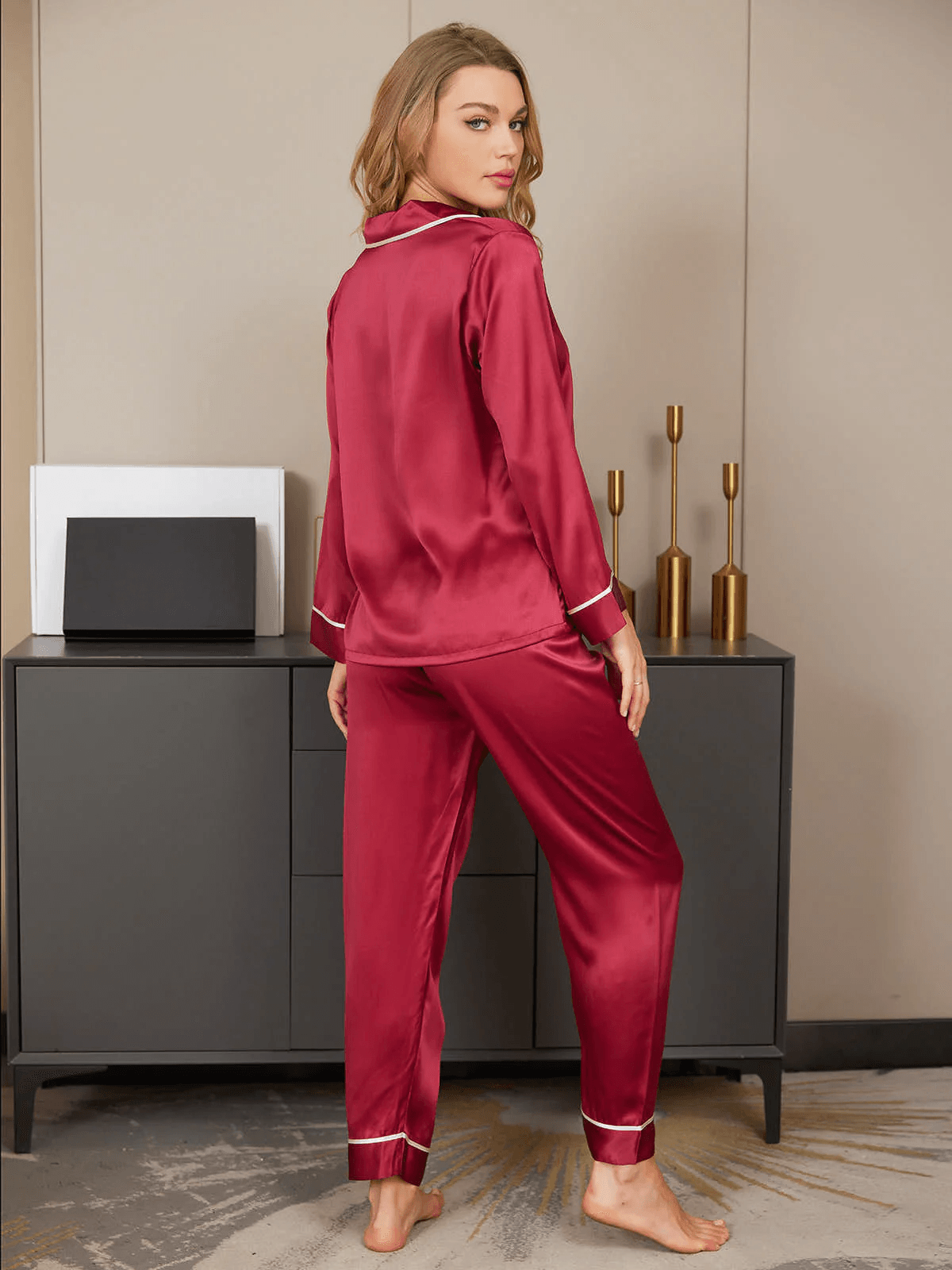 MAUD - Silk Buttoned Pajama Set for Women - ZyraLux Pyjama