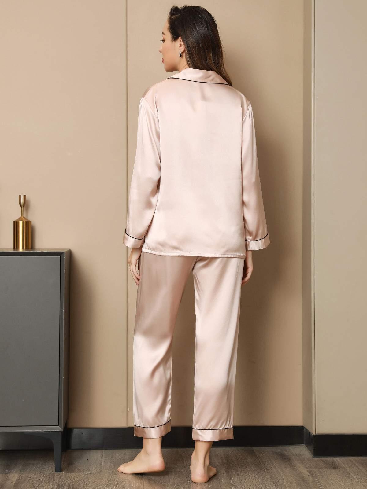 ROOS - Silk Pyjama Set with Contrast Trim - ZyraLux Pyjama