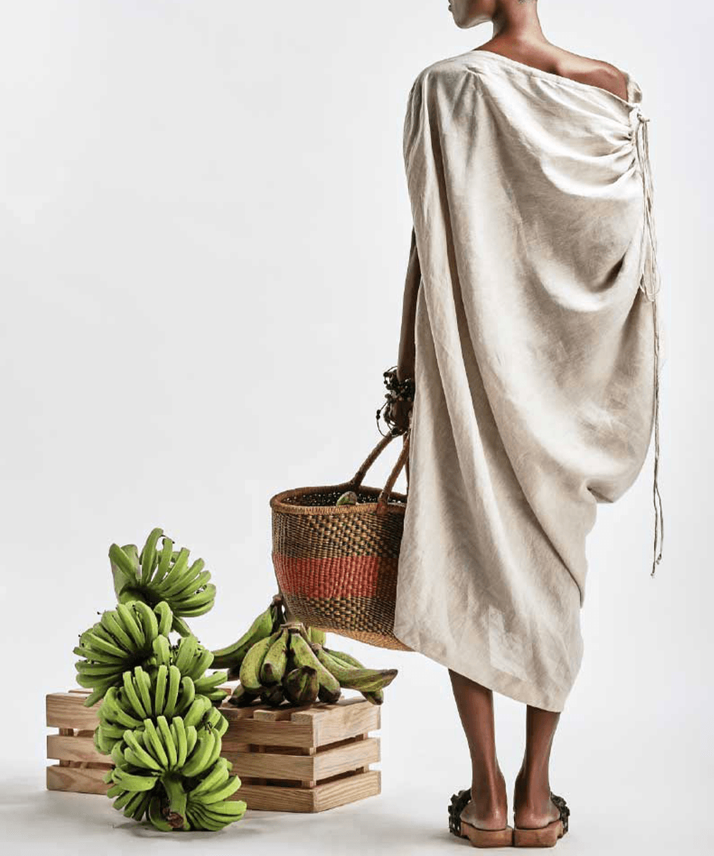 Rustic Elegance Draped Dress | Khaki | Casual Chic | Linen Blend - ZyraLux Kleding en accessoires