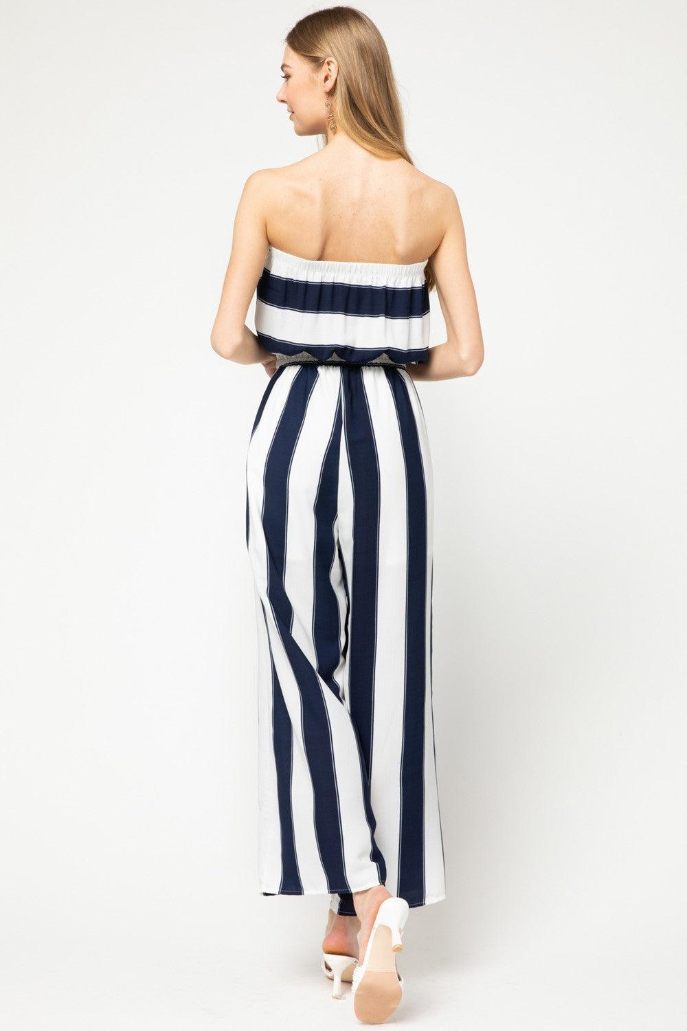 Navy & White Striped Strapless Jumpsuit - ZyraLux wedding