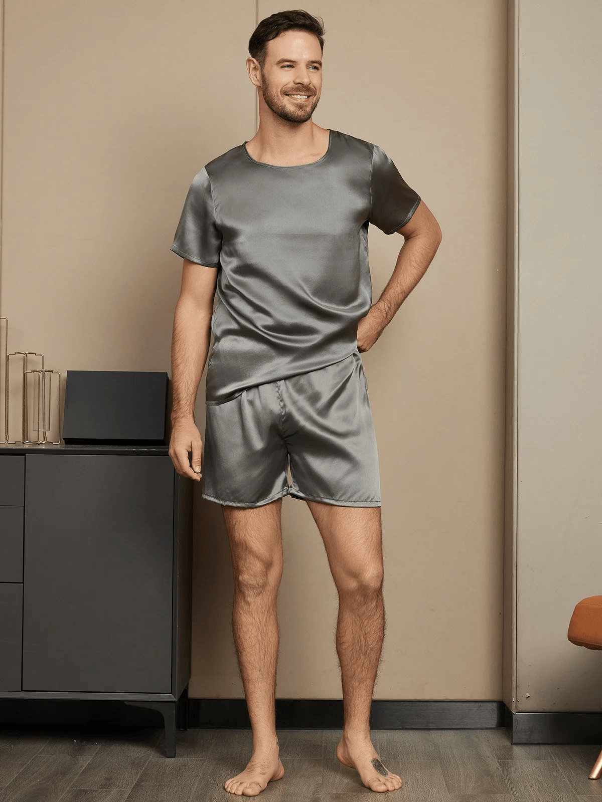 OLIVIER - Casual Short Sleeve Silk Pajama for Men - ZyraLux