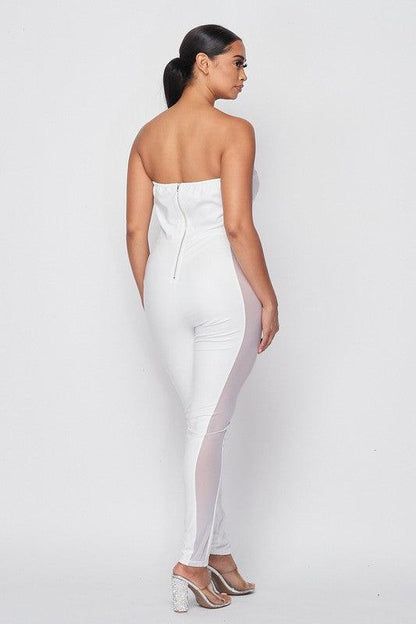 Witte PU Off Shoulder Corset Jumpsuit met Baleinen