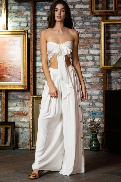 Bow Tie Bandeau White Wide Leg Jumpsuit - ZyraLux Jumpsuit