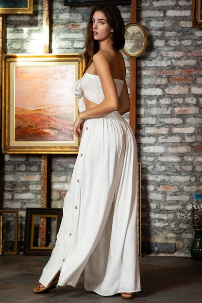 Bow Tie Bandeau White Wide Leg Jumpsuit - ZyraLux Jumpsuit