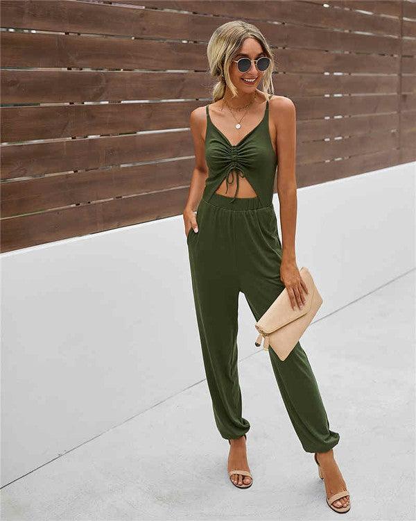 Reese Tie Front Open Cut Jumpsuit - ZyraLux