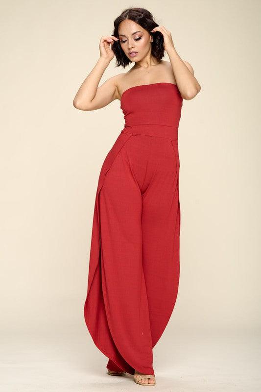 One Piece Off Shoulder Tube Top Wide Leg Pants Jumpsuit - ZyraLux