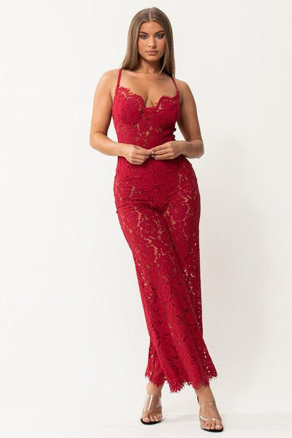 Sweetheart Lace Rode Mouwloze Jumpsuit 