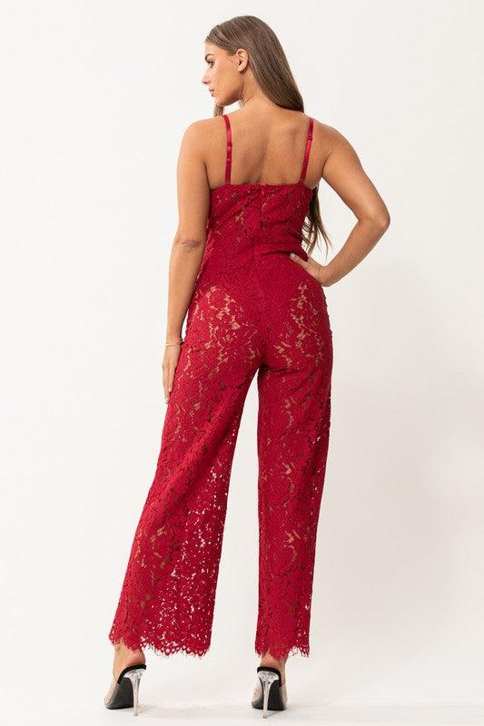 Sweetheart Lace Rode Mouwloze Jumpsuit 