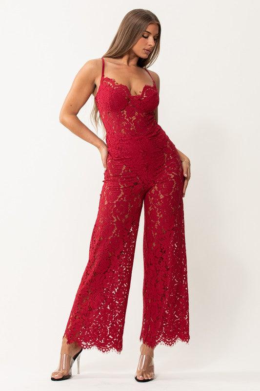 Sweetheart Lace Rode Mouwloze Jumpsuit 