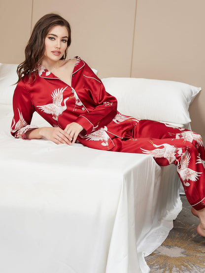 JENTE - Printed Silk Pajama with Classic Trim for Women - ZyraLux Pyjama