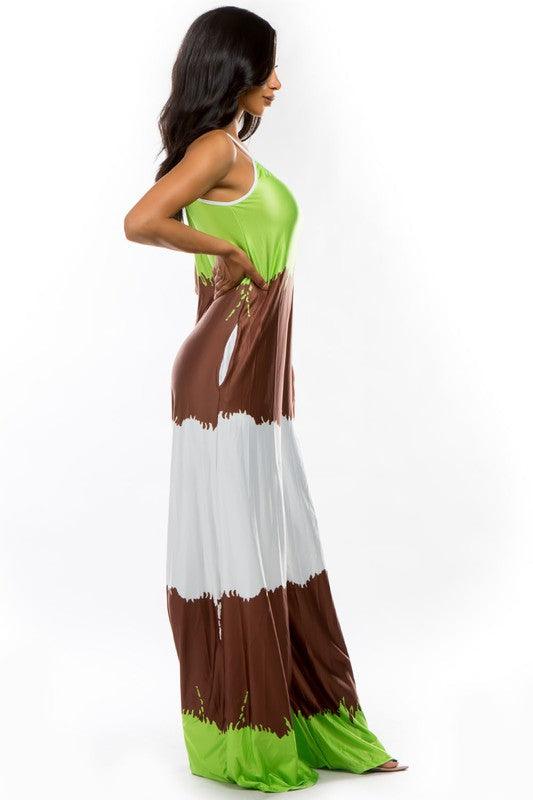 Lime Green/Mocha Color Block Jumpsuit - ZyraLux