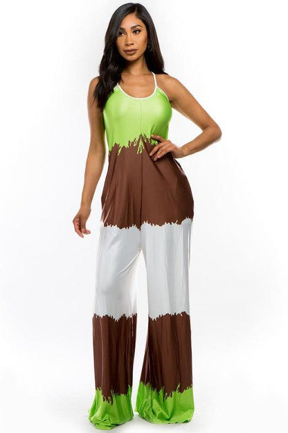 Lime Green/Mocha Color Block Jumpsuit - ZyraLux