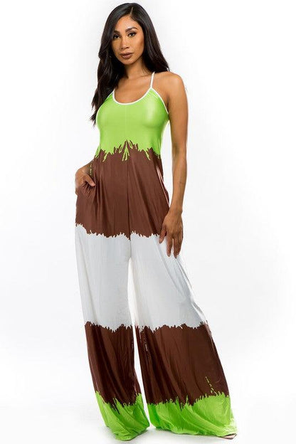 Lime Green/Mocha Color Block Jumpsuit - ZyraLux