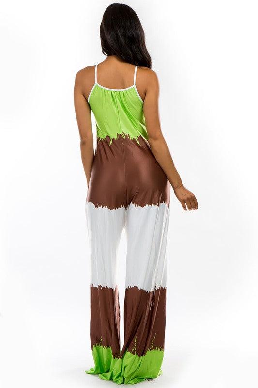 Lime Green/Mocha Color Block Jumpsuit - ZyraLux