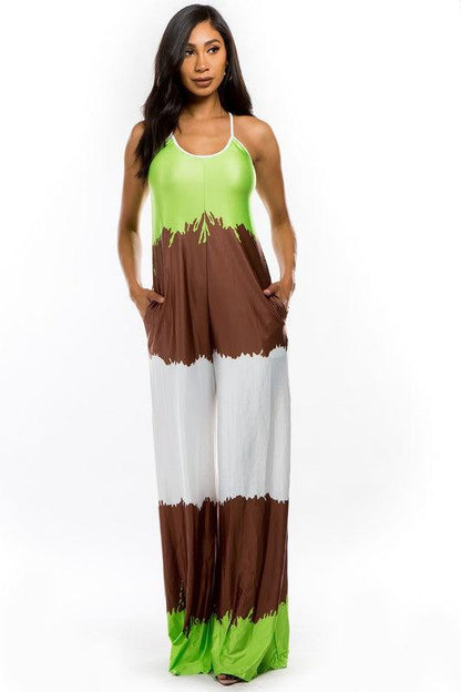 Lime Green/Mocha Color Block Jumpsuit - ZyraLux