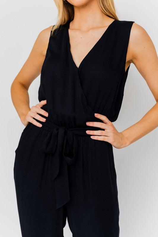 Black Deep V Sleeveless Surplus Jumpsuit - ZyraLux