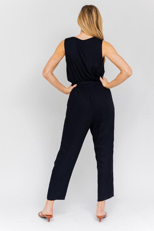 Black Deep V Sleeveless Surplus Jumpsuit - ZyraLux