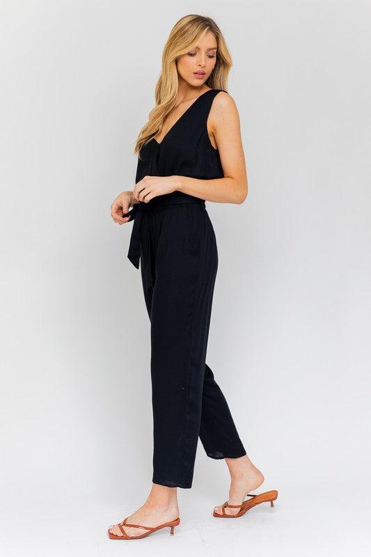 Black Deep V Sleeveless Surplus Jumpsuit - ZyraLux