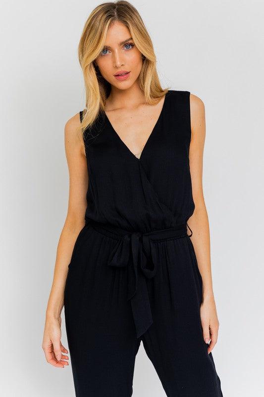 Black Deep V Sleeveless Surplus Jumpsuit - ZyraLux