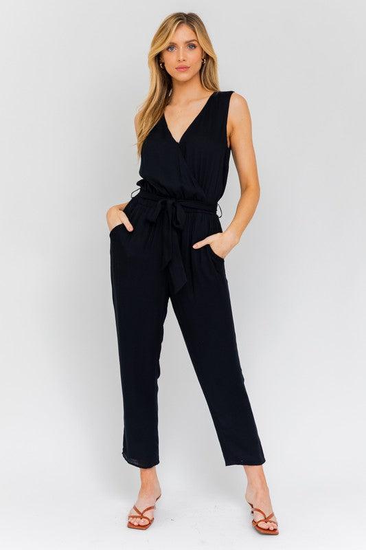 Black Deep V Sleeveless Surplus Jumpsuit - ZyraLux