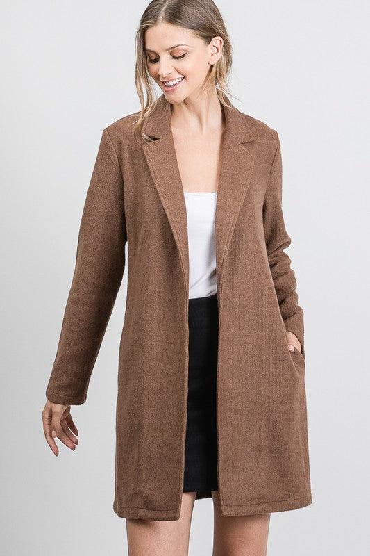 Mocha Faux Wool Oversized Blazer Jacket - ZyraLux Women's Jacket