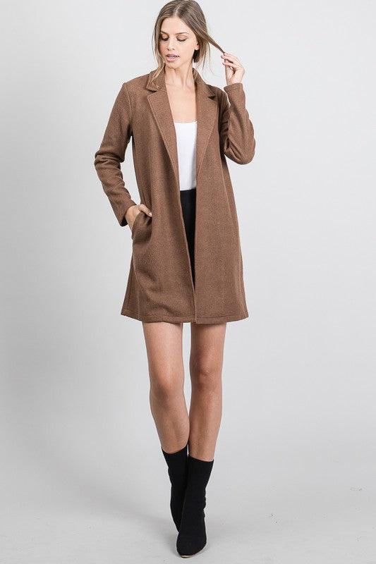 Mocha Faux Wool Oversized Blazer Jacket - ZyraLux Women's Jacket