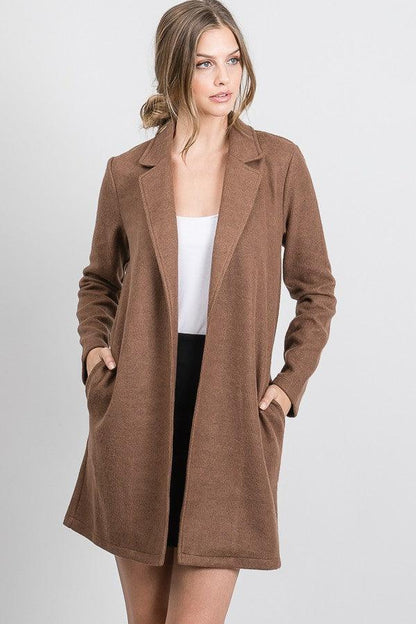 Mocha Faux Wool Oversized Blazer Jacket - ZyraLux Women's Jacket