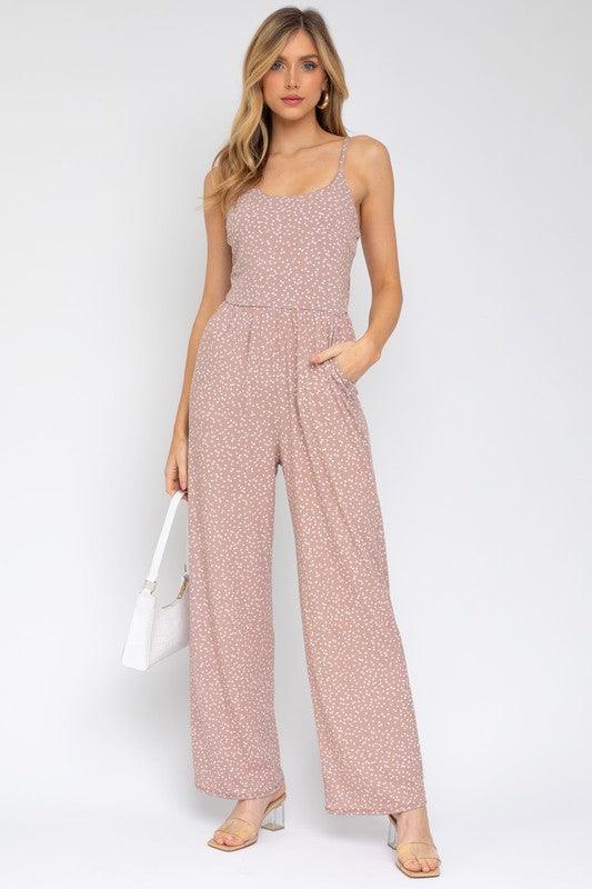 Sleeveless Scoop Neck Taupe Wide Leg Jumpsuit - ZyraLux