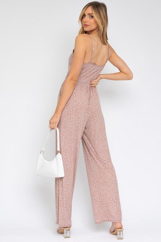 Sleeveless Scoop Neck Taupe Wide Leg Jumpsuit - ZyraLux