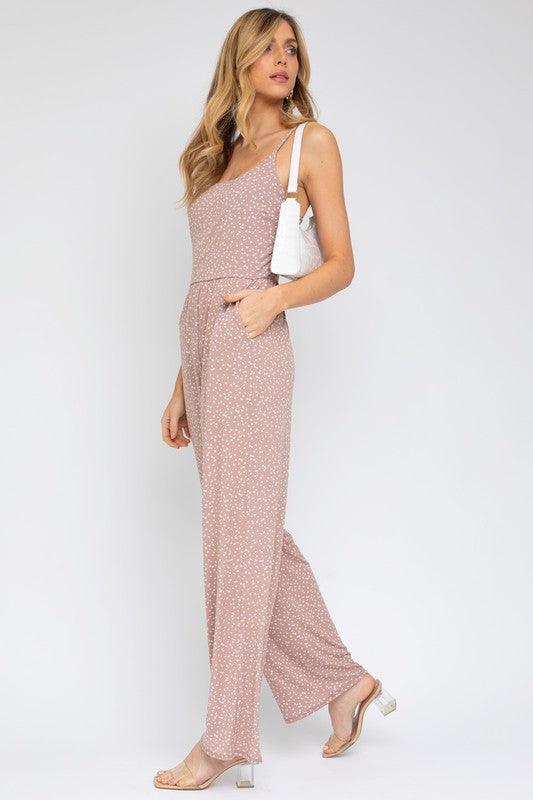 Sleeveless Scoop Neck Taupe Wide Leg Jumpsuit - ZyraLux