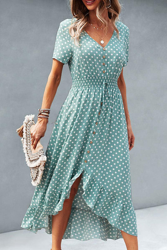 Sahara -fashion street polka dot V-neck irregular dress - ZyraLux