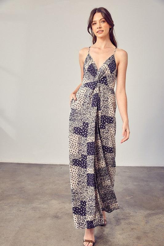 Navy Blue Boho Paisley Printed Cami Jumpsuit - ZyraLux