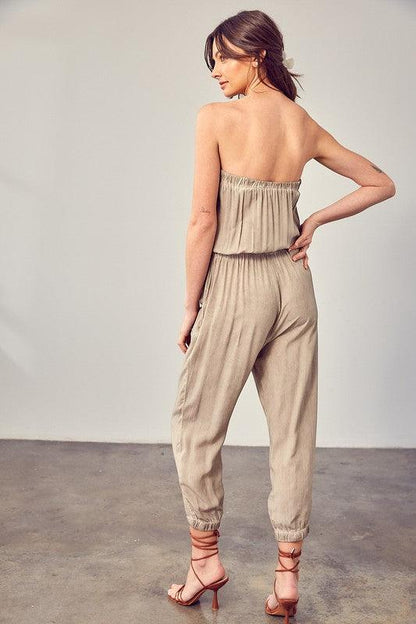 Raw Edge Blue Strapless Detail Tube Jumpsuit - ZyraLux