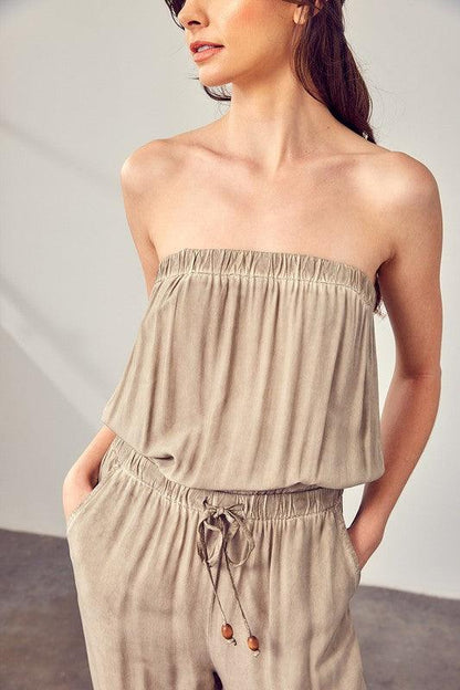 Raw Edge Taupe Strapless Detail Tube Jumpsuit - ZyraLux