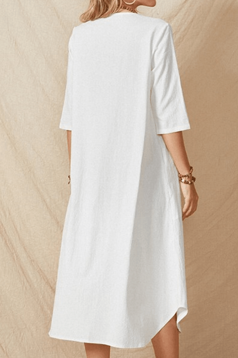 Selena - casual round neck dress with pockets - ZyraLux