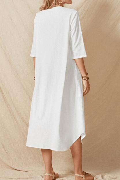 Selena - casual round neck dress with pockets - ZyraLux