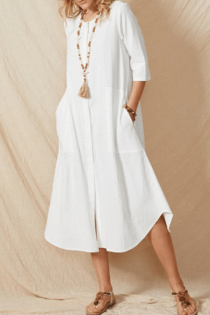 Selena - casual round neck dress with pockets - ZyraLux